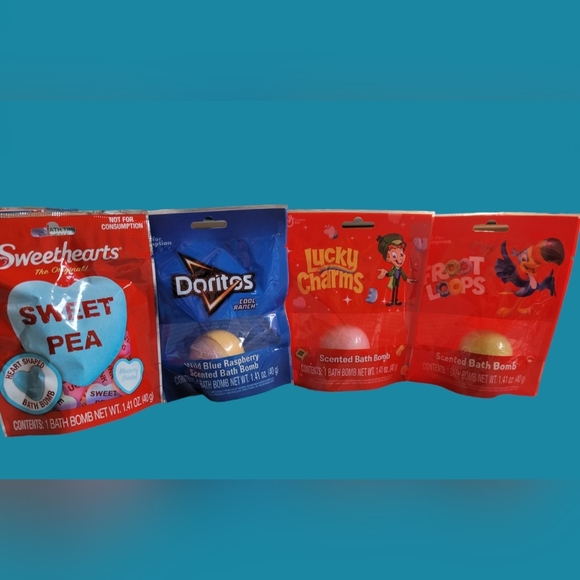 NEW BATH BOMBS LOT 4 ~ FROOT LOOPS ~ LUCKY CHARMS ~ DORITOS ~ SWEETHEARTS - Picture 1 of 4